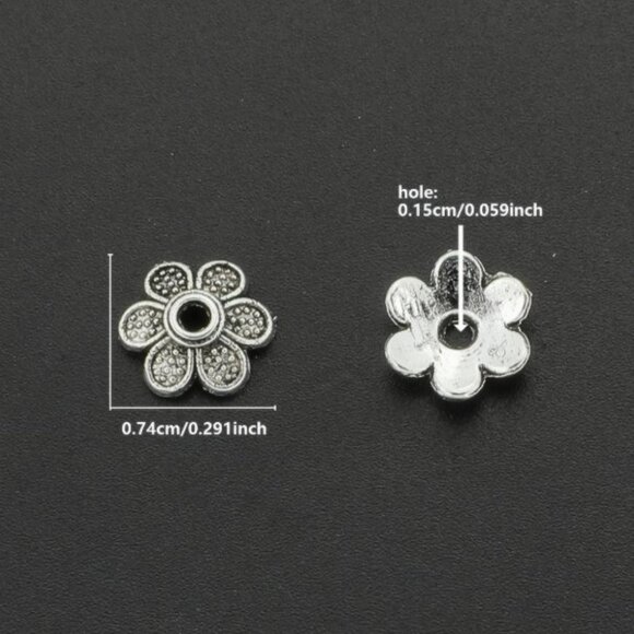 Daisy Flower Bead Cap Beads, Tibetan Style - Picture 4 of 4